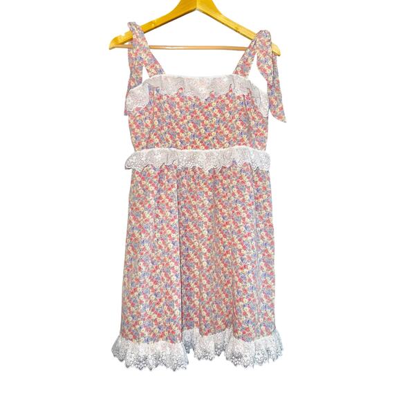 NWT La February Ditzy Floral Baby Doll Dress Small Lace Trim Pink Cottagecore - Picture 3 of 12
